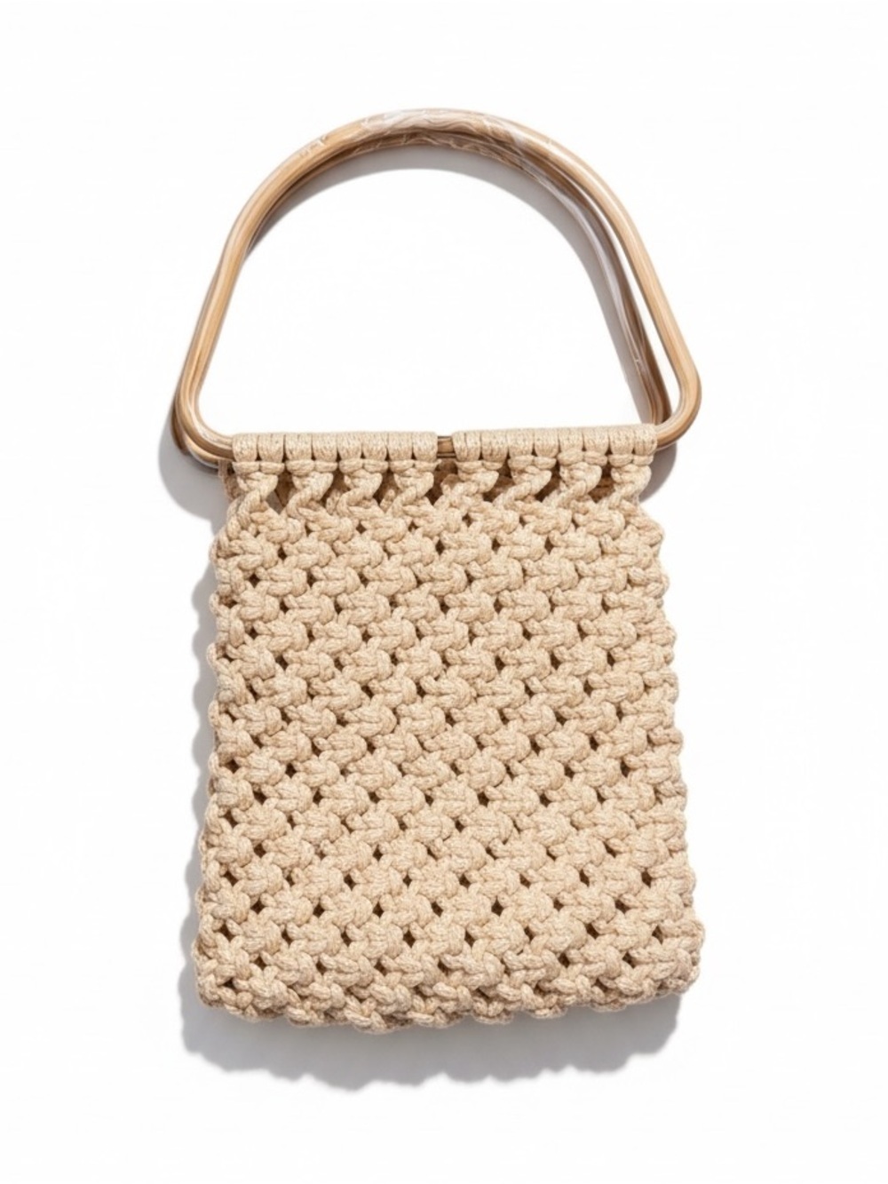 Vintage Macrame Purse Boho Woven Handbag Beige Rope Tote